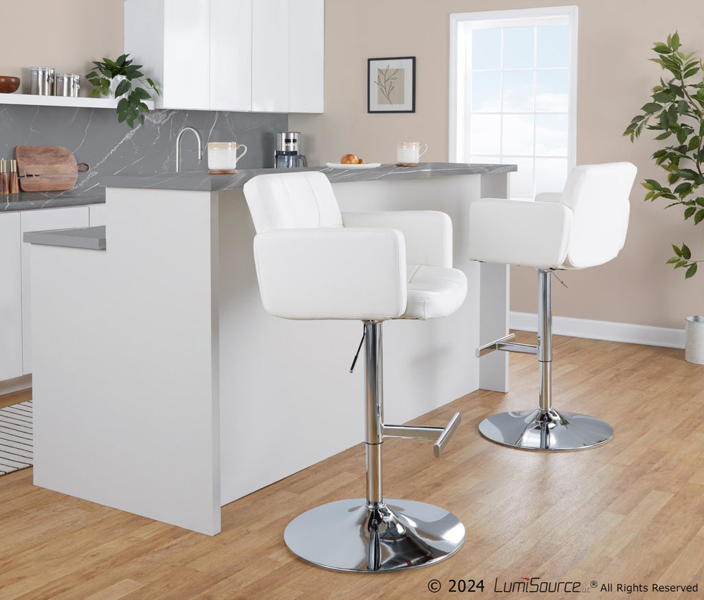 Stout Adjustable Barstool - Chrome, White PU