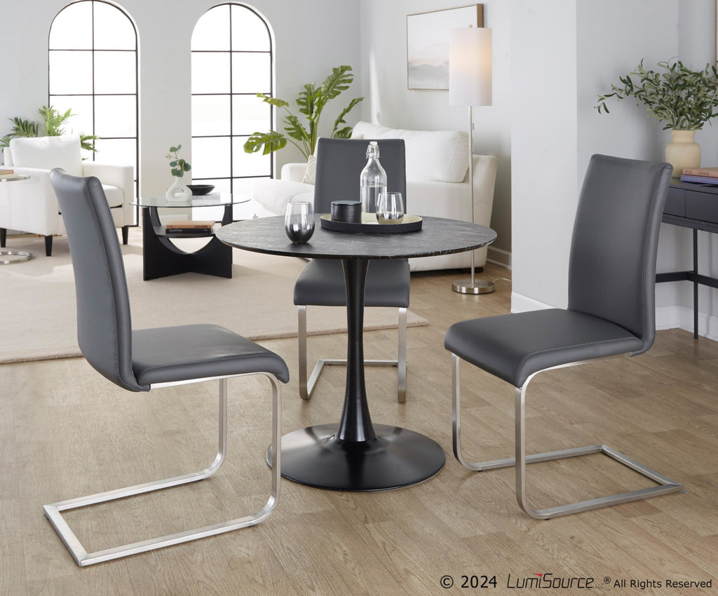 Foster Dining Chair - Set of 2 - Stainless Steel, Grey PU