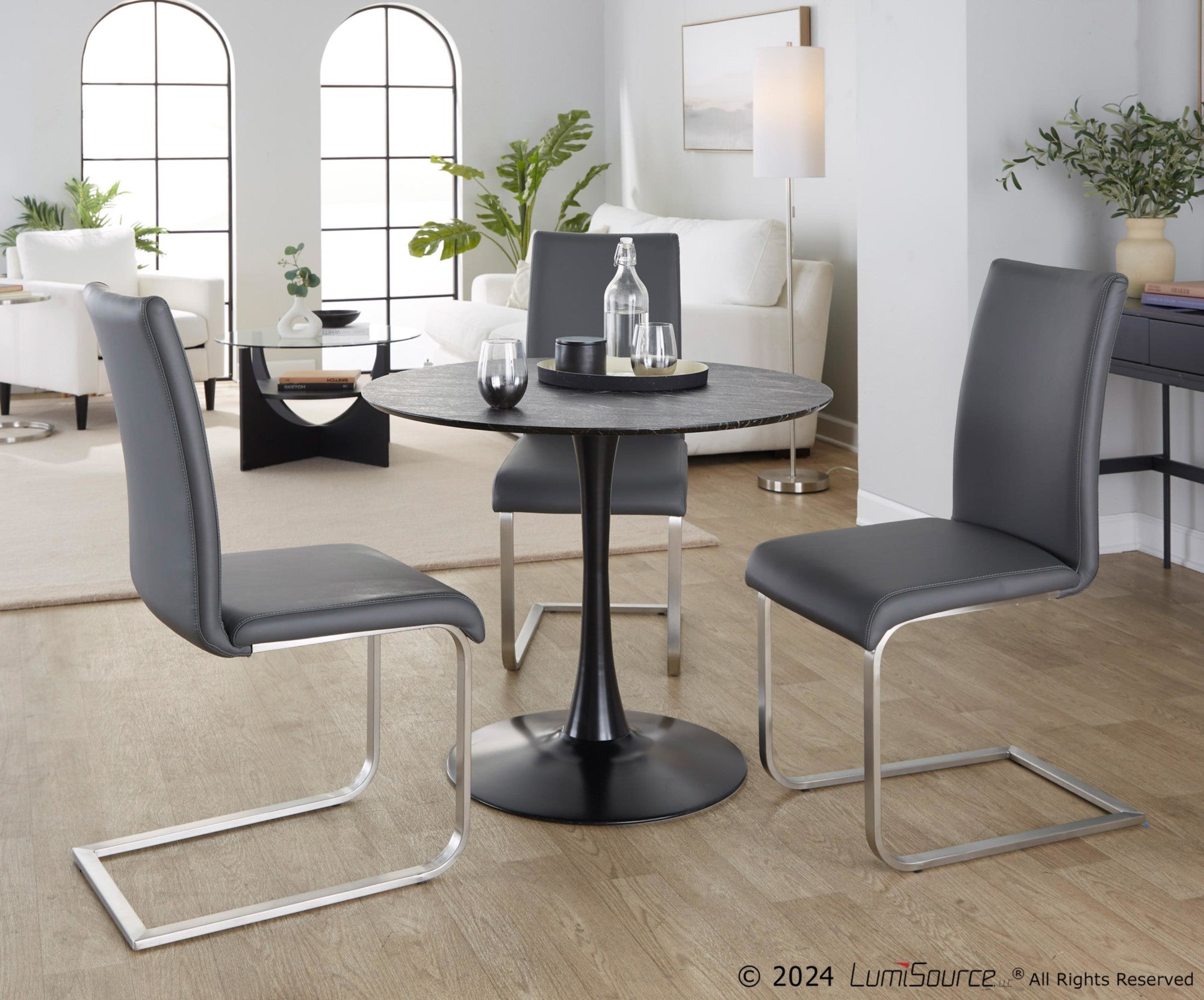 Foster Dining Chair - Set of 2 - Stainless Steel, Grey PU