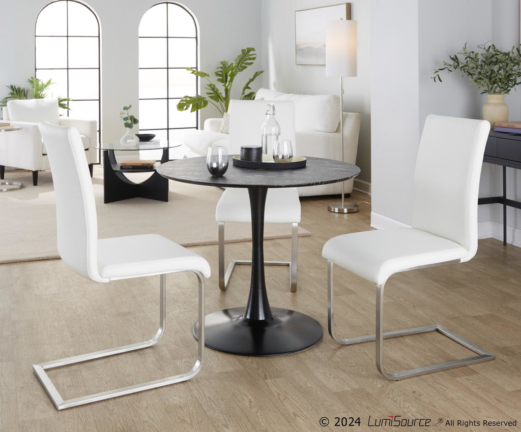 Foster Dining Chair - Set of 2 - Stainless Steel, White PU