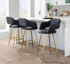 Margarite 26" Fixed-Height Counter Stool - Set of 2 - Gold Metal, Black PU