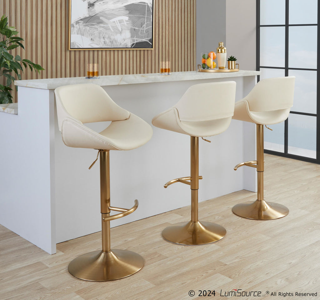 Fabrico Adjustable Barstool - Set of 2 - Gold Metal, Cream PU