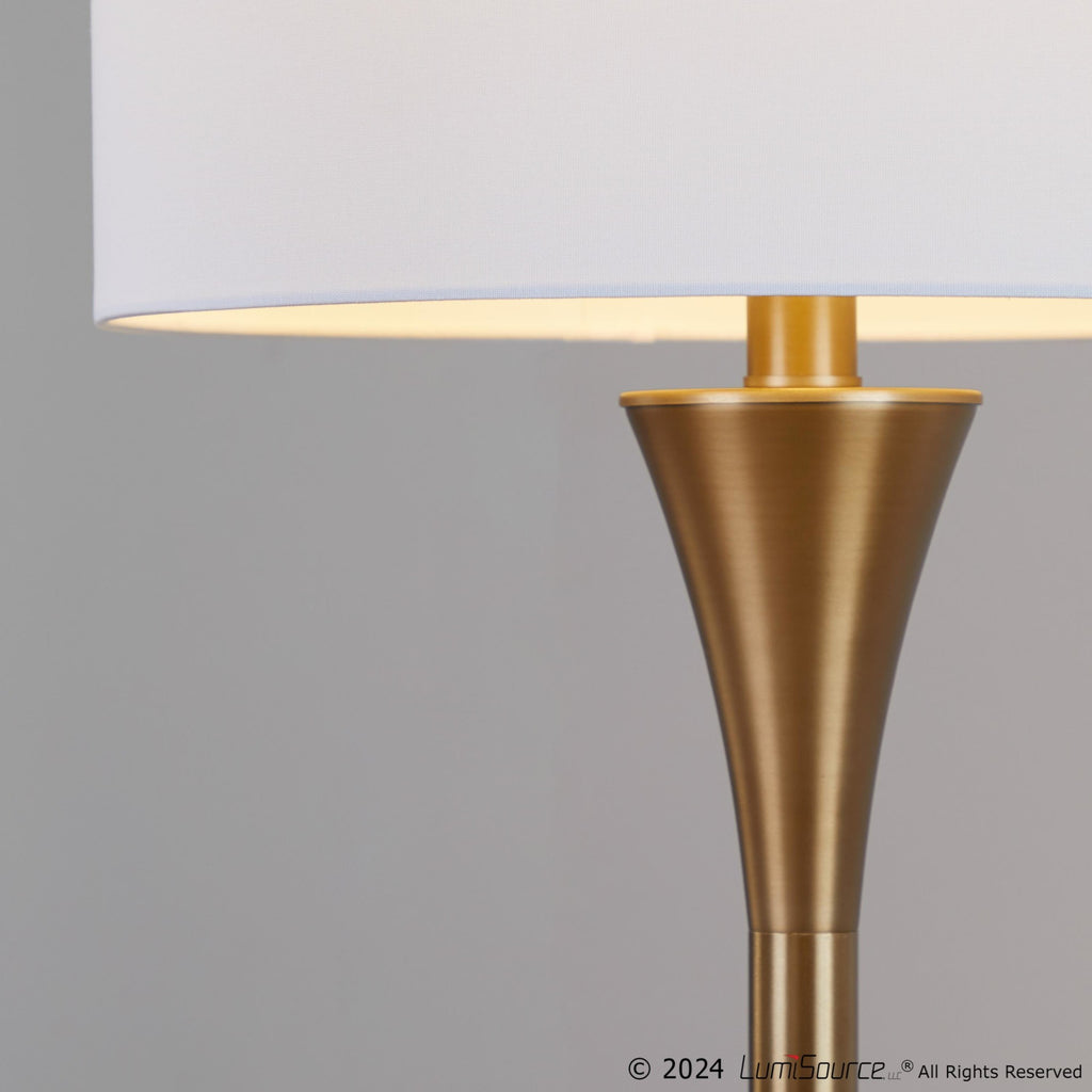 Lenuxe 65" Metal Floor Lamp - Matte Golden Bronze Metal, White Linen