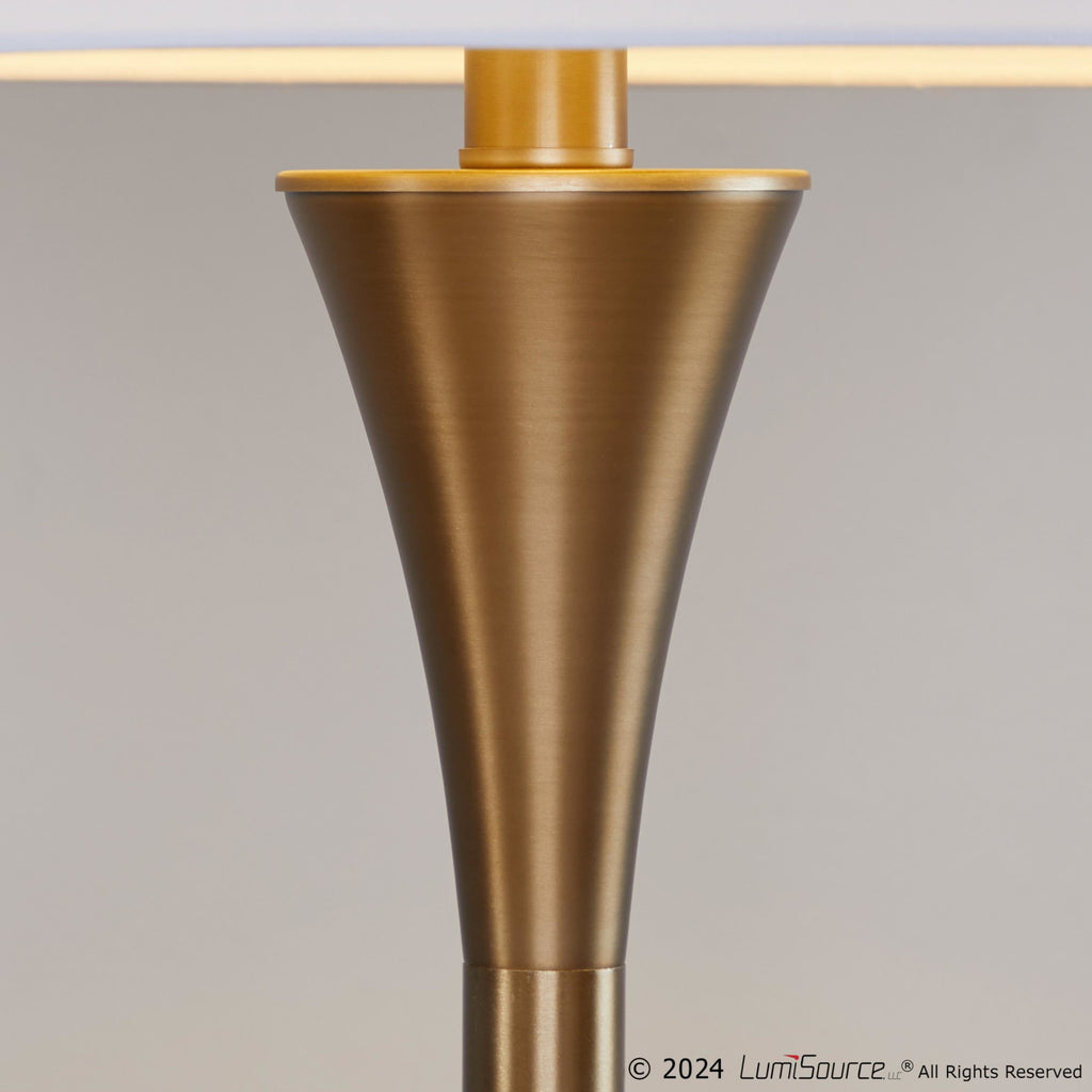 Lenuxe 65" Metal Floor Lamp - Matte Golden Bronze Metal, White Linen