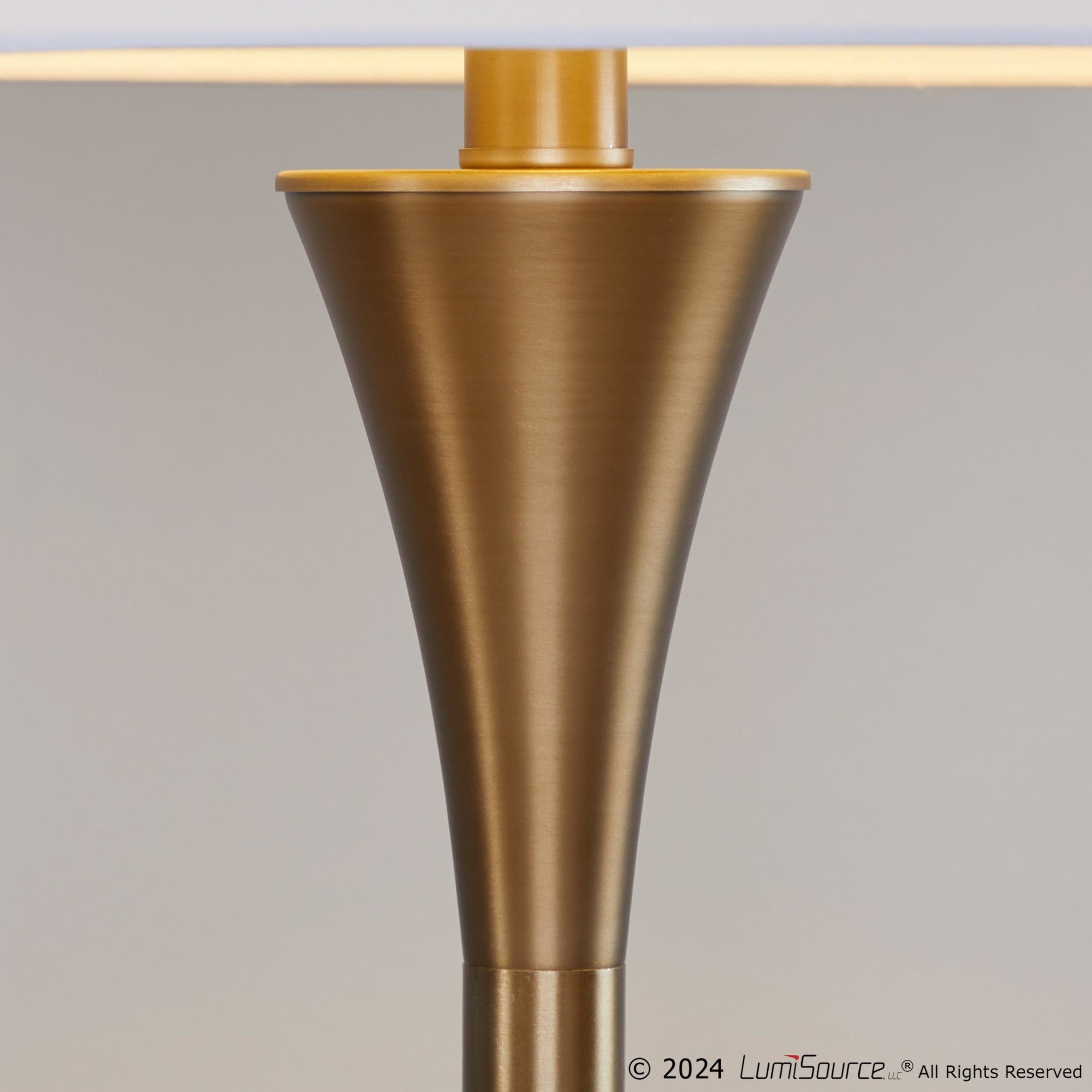 Lenuxe 65" Metal Floor Lamp - Matte Golden Bronze Metal, White Linen