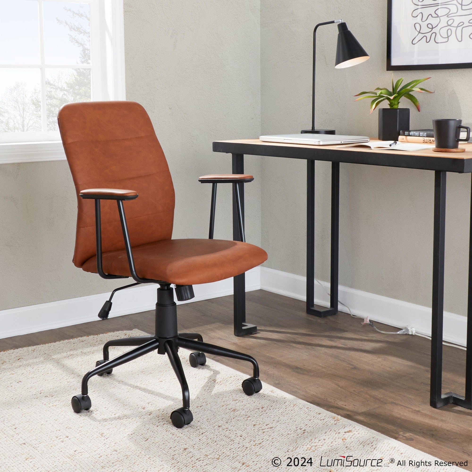 Fredrick Office Chair - Black Metal, Brown PU