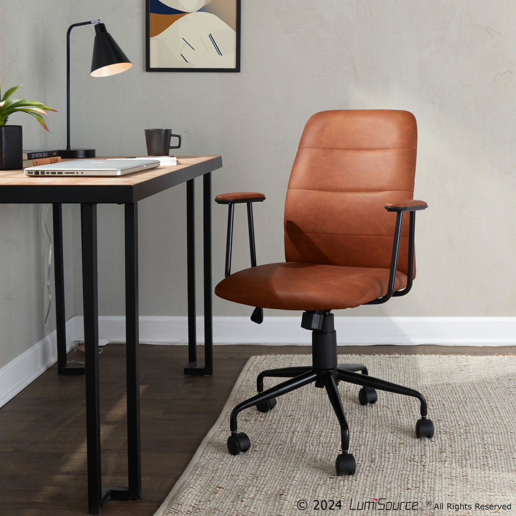 Fredrick Office Chair - Black Metal, Brown PU
