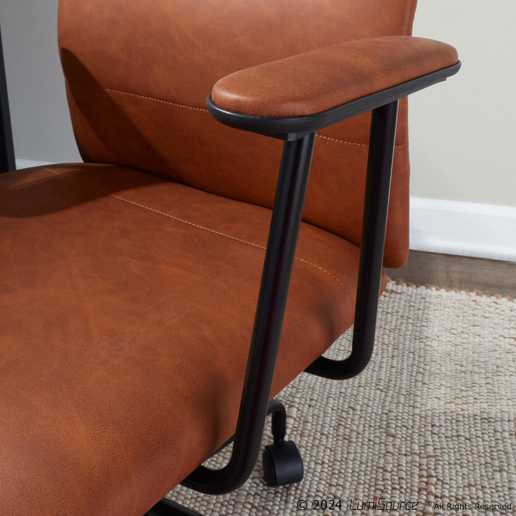 Fredrick Office Chair - Black Metal, Brown PU