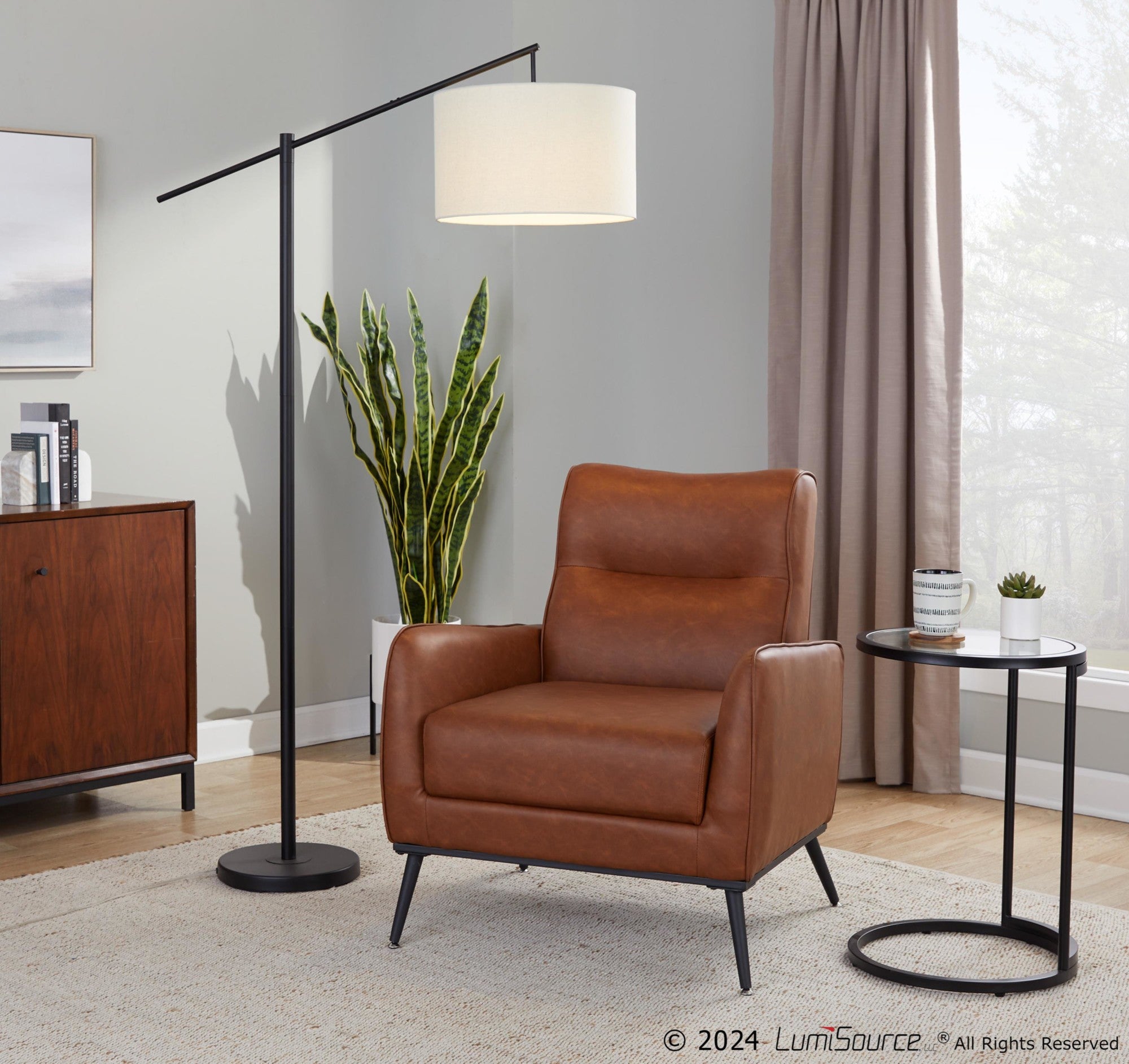 Casper 69" Metal Floor Lamp - Matte Black Metal, Natural Linen