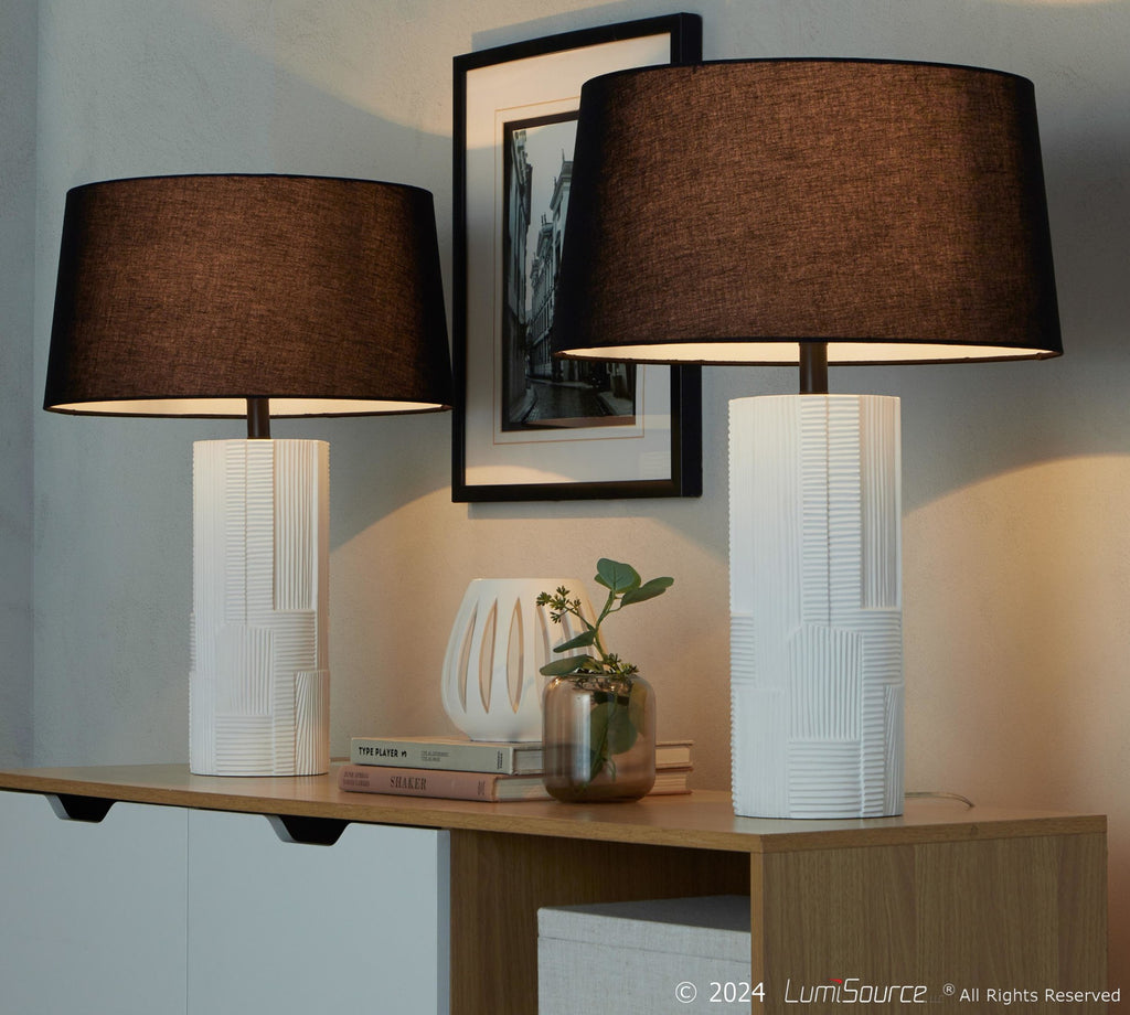 Petra 26" Polyresin Table Lamp - Set of 2 - Cream Polyresin, Black Metal, Black Linen
