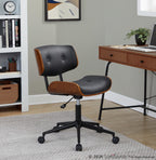 Lombardi Office Chair - Black Metal, Walnut Wood, Black PU