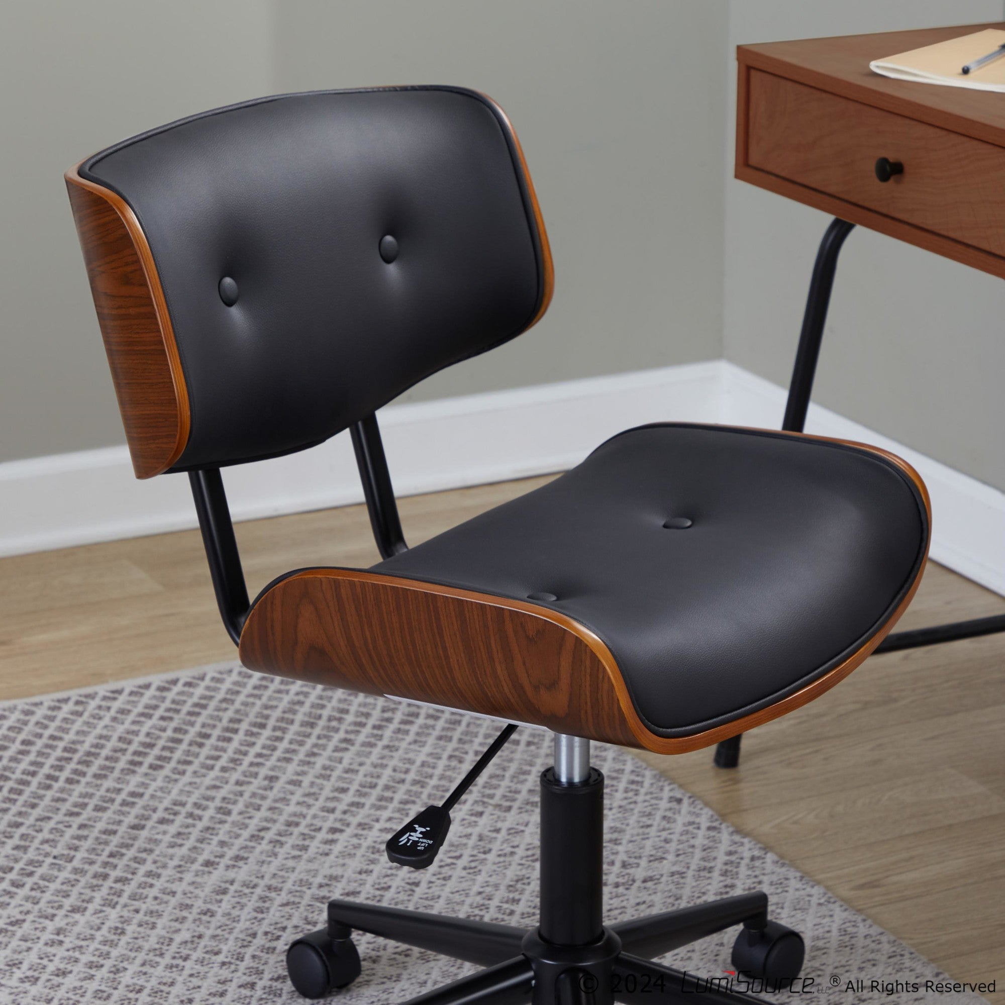 Lombardi Office Chair - Black Metal, Walnut Wood, Black PU
