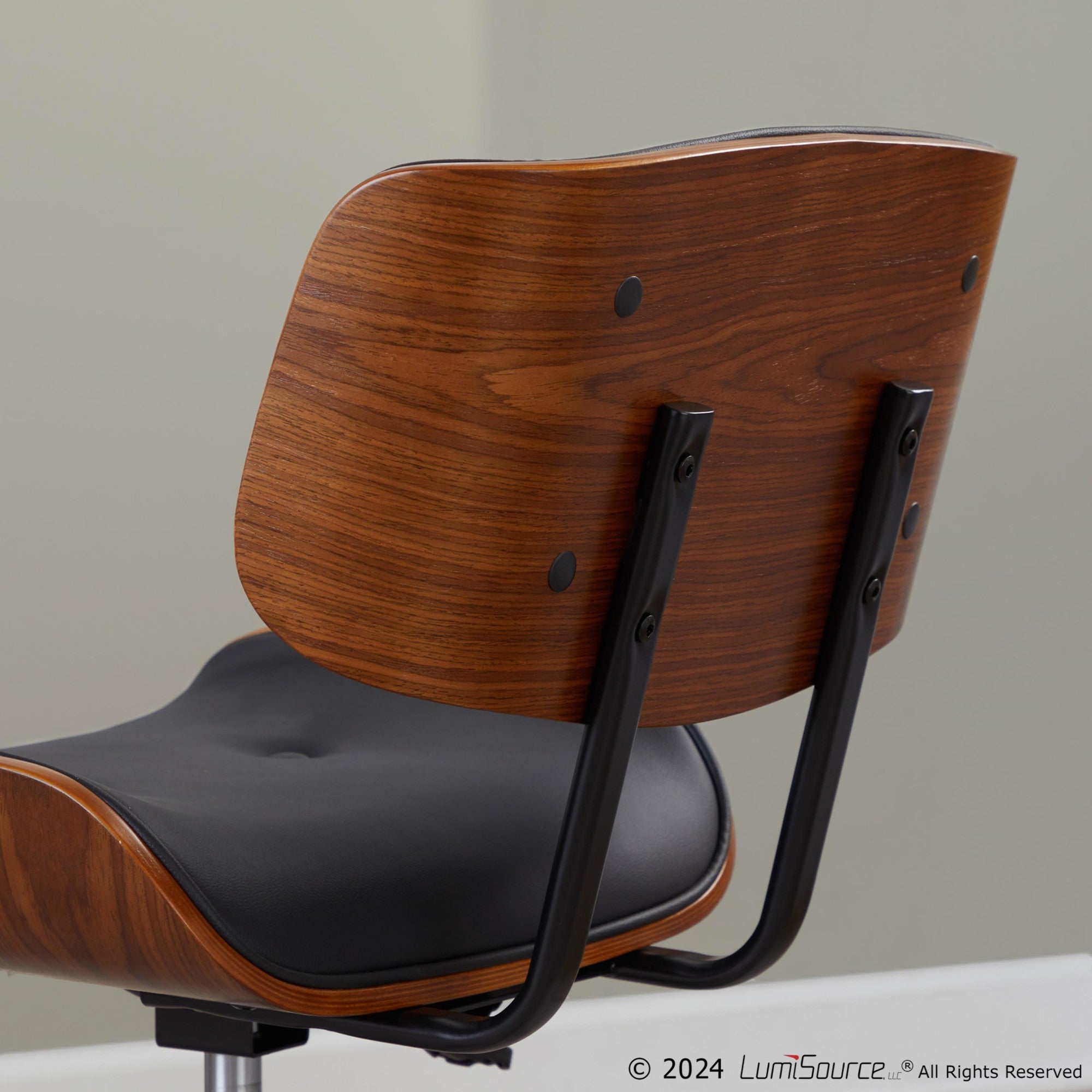 Lombardi Office Chair - Black Metal, Walnut Wood, Black PU