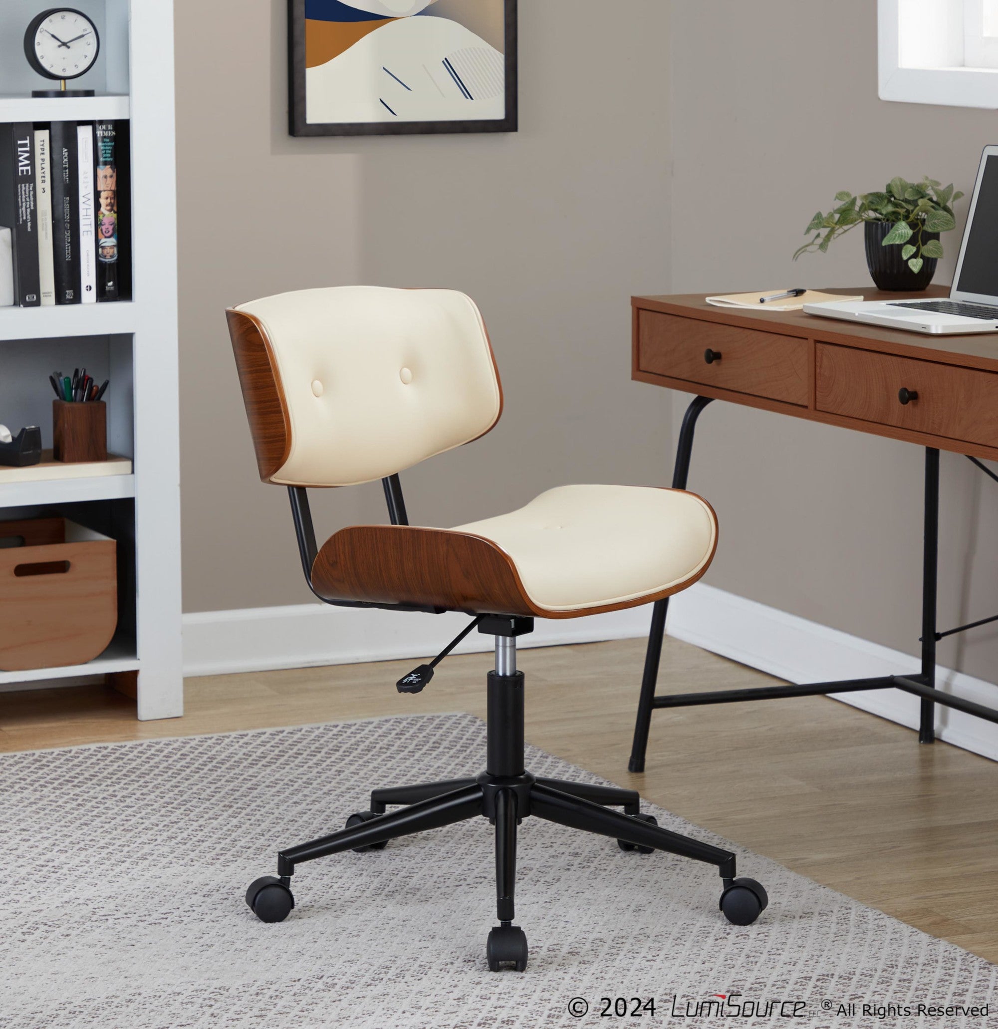 Lombardi Office Chair - Black Metal, Walnut Wood, Cream PU