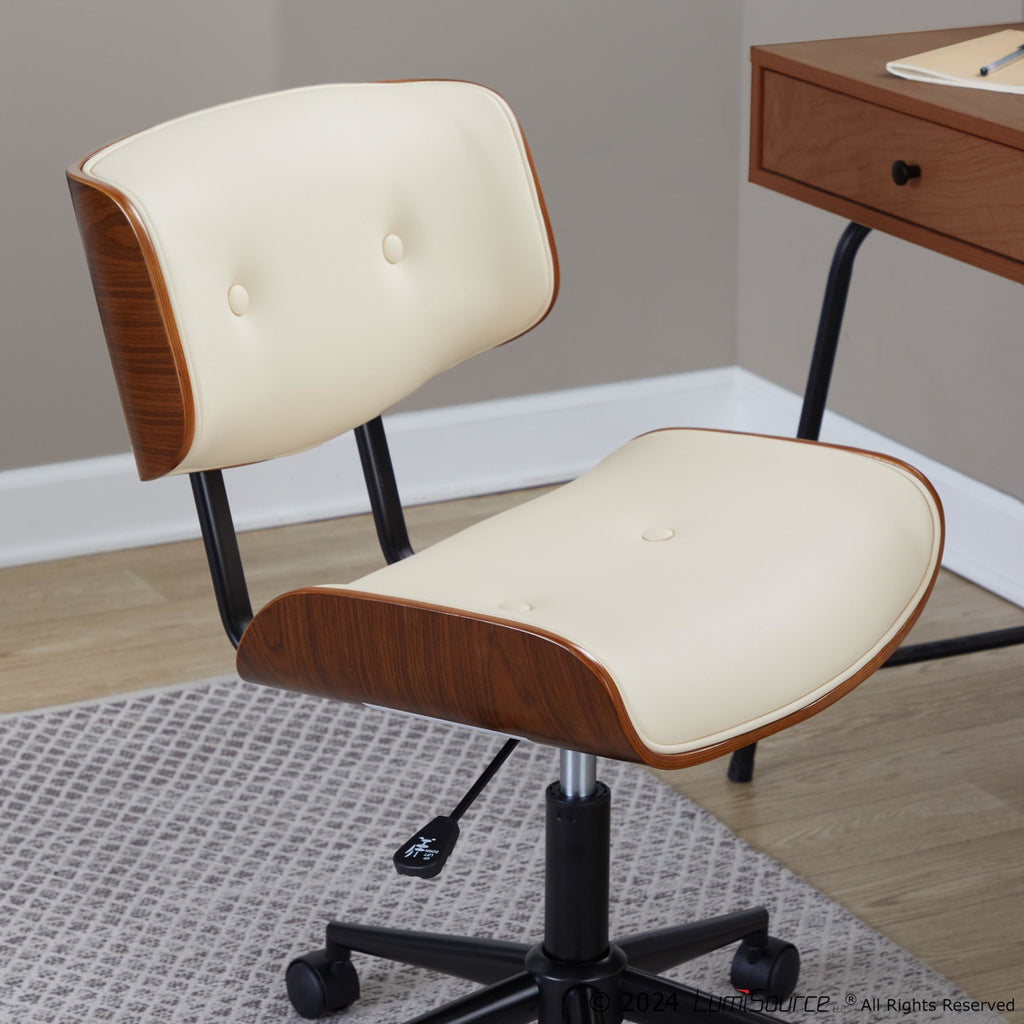 Lombardi Office Chair - Black Metal, Walnut Wood, Cream PU