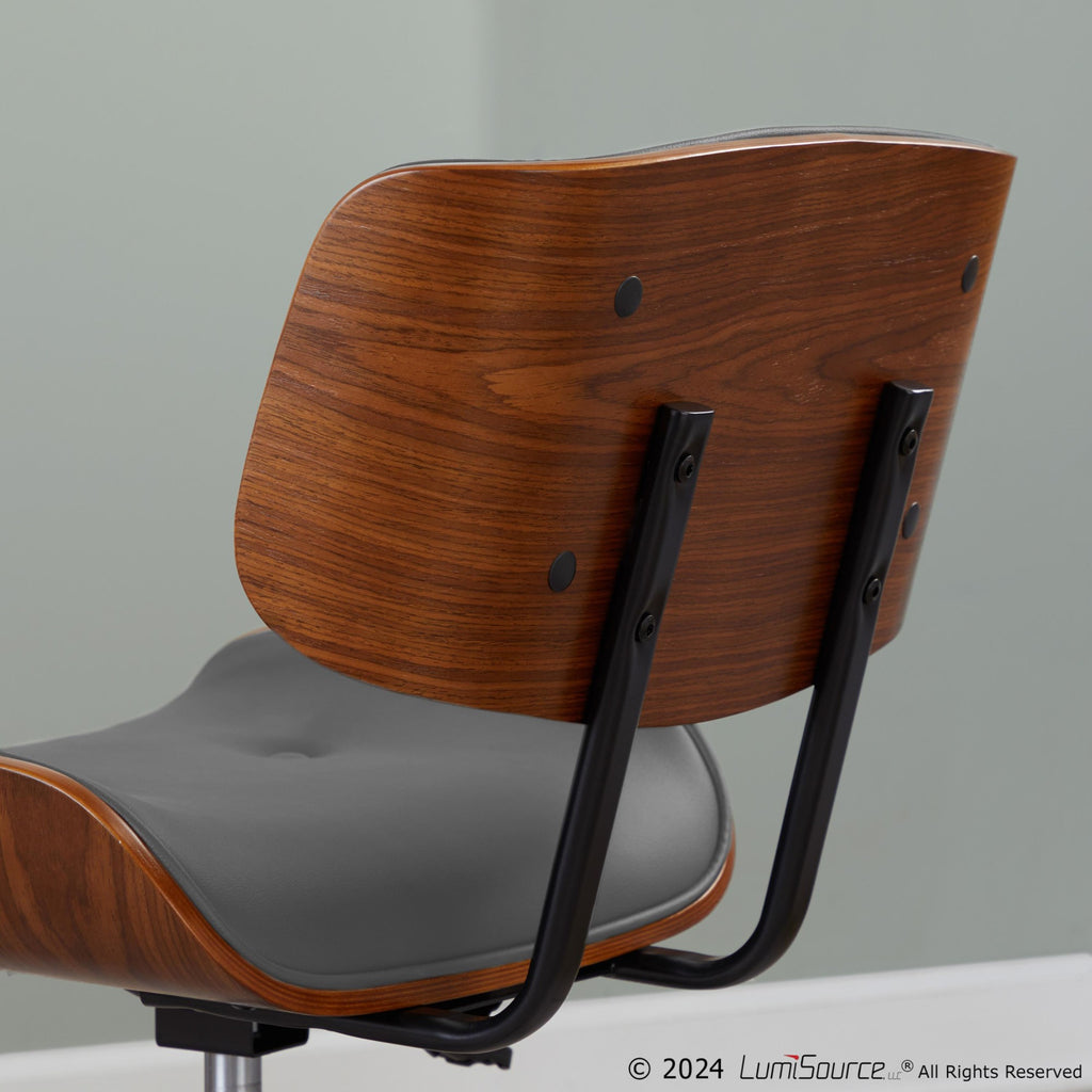 Lombardi Office Chair - Black Metal, Walnut Wood, Grey PU
