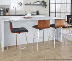 Mason 26" Fixed-Height Counter Stool - Set of 2 - Stainless Steel, Walnut Wood, Black PU