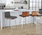 Mason 26" Fixed-Height Counter Stool - Set of 2 - Stainless Steel, Walnut Wood, Grey PU