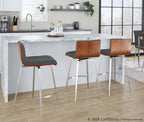 Mason 26" Fixed-Height Counter Stool - Set of 2 - Stainless Steel, Walnut Wood, Grey PU