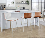 Mason 26" Fixed-Height Counter Stool - Set of 2 - Stainless Steel, Walnut Wood, White PU