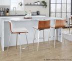 Mason 26" Fixed-Height Counter Stool - Set of 2 - Stainless Steel, Walnut Wood, White PU