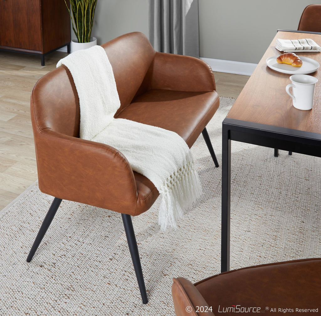 Daniella High Back Bench - Black Steel, Camel PU