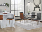 Mason 26" Fixed-Height Counter Stool - Set of 2 - Stainless Steel, Walnut Wood, Grey PU