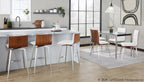 Mason 26" Fixed-Height Counter Stool - Set of 2 - Stainless Steel, Walnut Wood, White PU