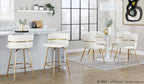 Cinch Claire 26" Fixed-Height Counter Stool - Set of 2 - Gold Metal, White PU