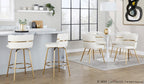 Cinch Claire 26" Fixed-Height Counter Stool - Set of 2 - Gold Metal, White PU