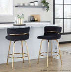 Cinch Claire 26" Fixed-Height Counter Stool - Set of 2 - Gold Metal, Black Velvet