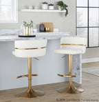 Cinch Adjustable Barstool - Set of 2 - Gold Metal, White PU