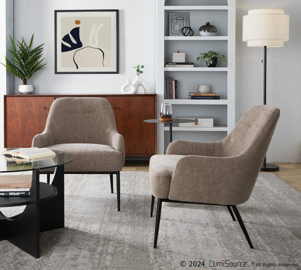 Marcel Accent Chair - Black Metal, Light Brown Fabric