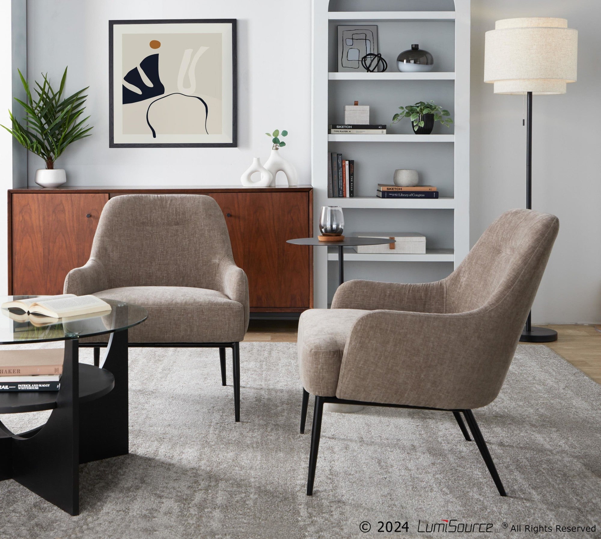 Marcel Accent Chair - Black Metal, Light Brown Fabric