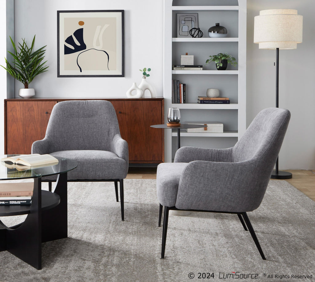Marcel Accent Chair - Black Metal, Light Grey Fabric