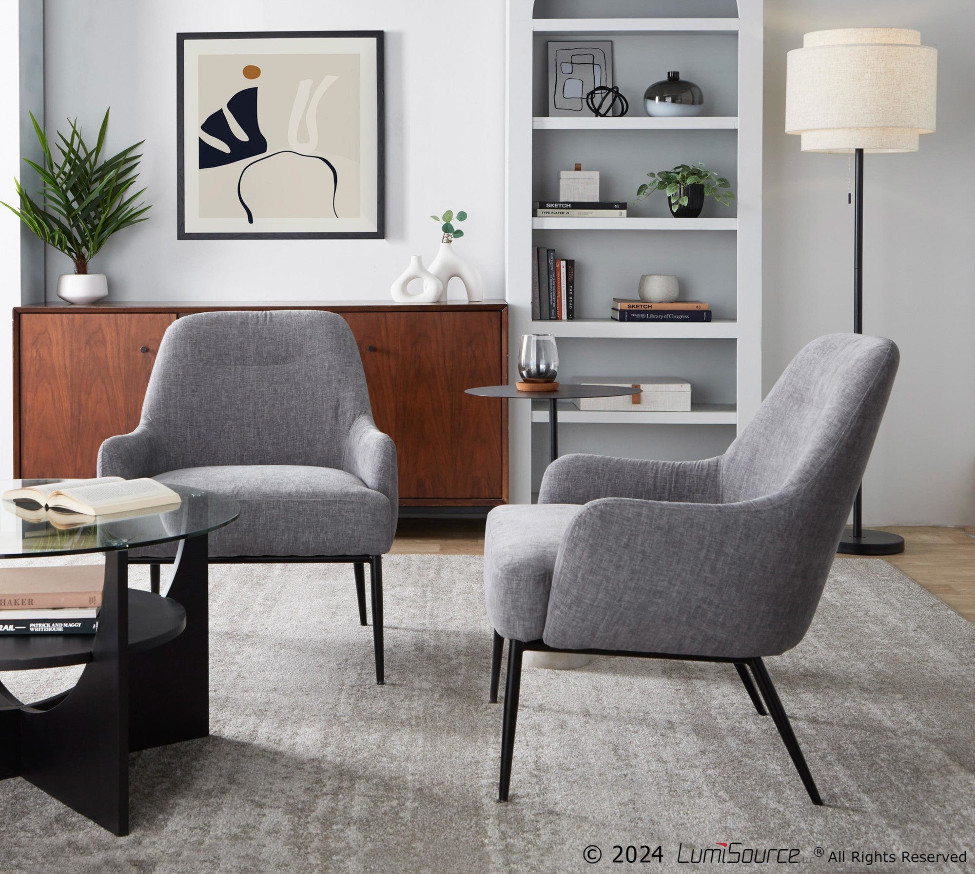 Marcel Accent Chair - Black Metal, Light Grey Fabric