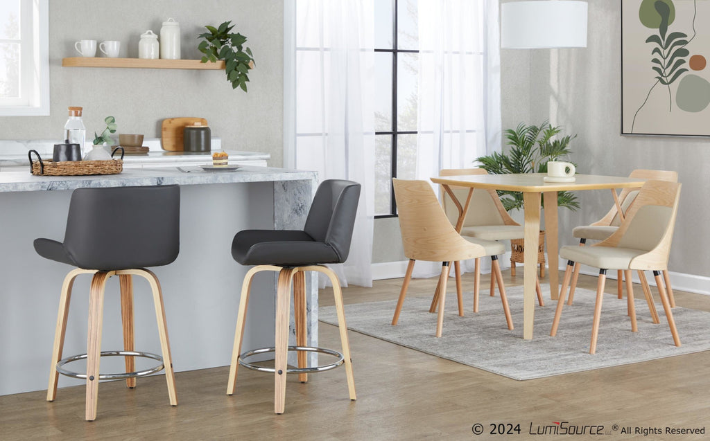 Santi 24" Fixed-Height Counter Stool - Set of 2 - Zebra Wood, Chrome Metal, Grey PU