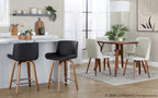 Santi 24" Fixed-Height Counter Stool - Set of 2 - Walnut Wood, Chrome Metal, Black PU