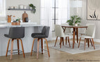 Santi 24" Fixed-Height Counter Stool - Set of 2 - Walnut Wood, Chrome Metal, Grey PU
