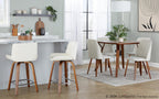 Santi 24" Fixed-Height Counter Stool - Set of 2 - Walnut Wood, Chrome Metal, White PU