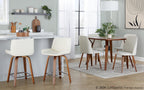 Santi 24" Fixed-Height Counter Stool - Set of 2 - Walnut Wood, Chrome Metal, White PU