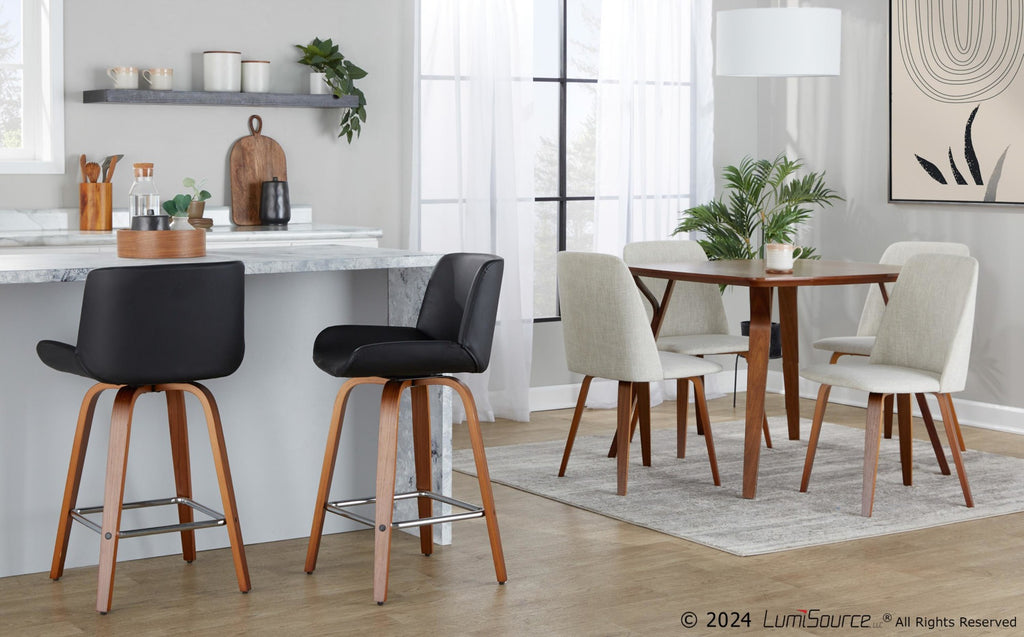 Toriano Dining Chair - Set of 2 - Walnut Wood, Beige Fabric