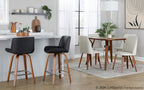 Santi 25" Fixed-Height Counter Stool - Set of 2 - Walnut Wood, Chrome Metal, Black PU