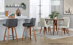 Santi 25" Fixed-Height Counter Stool - Set of 2 - Walnut Wood, Chrome Metal, Grey PU