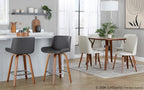 Santi 25" Fixed-Height Counter Stool - Set of 2 - Walnut Wood, Chrome Metal, Grey PU