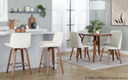 Santi 25" Fixed-Height Counter Stool - Set of 2 - Walnut Wood, Chrome Metal, White PU