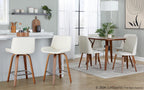 Santi 25" Fixed-Height Counter Stool - Set of 2 - Walnut Wood, Chrome Metal, White PU