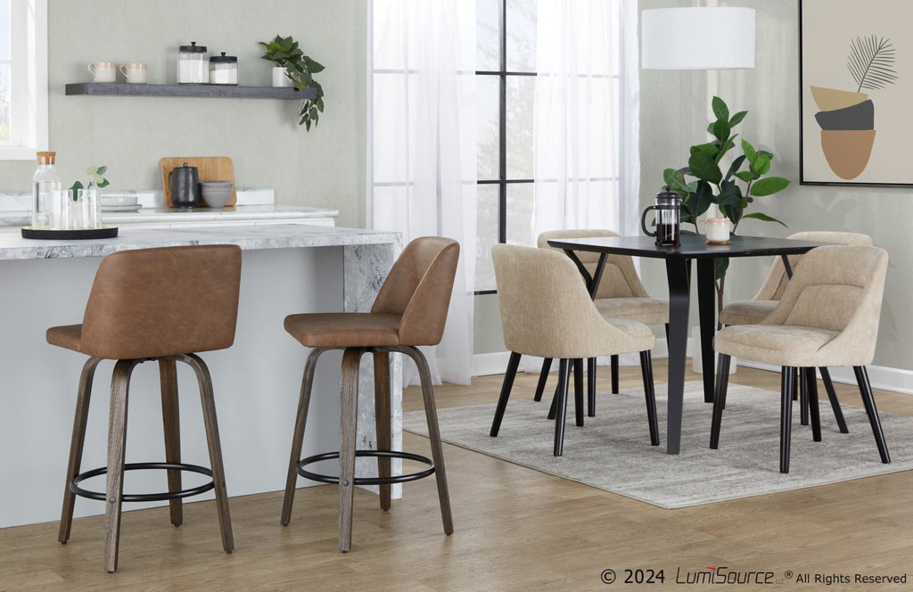 Rina Chair - Set of 2 - Black Wood, Light Brown Fabric