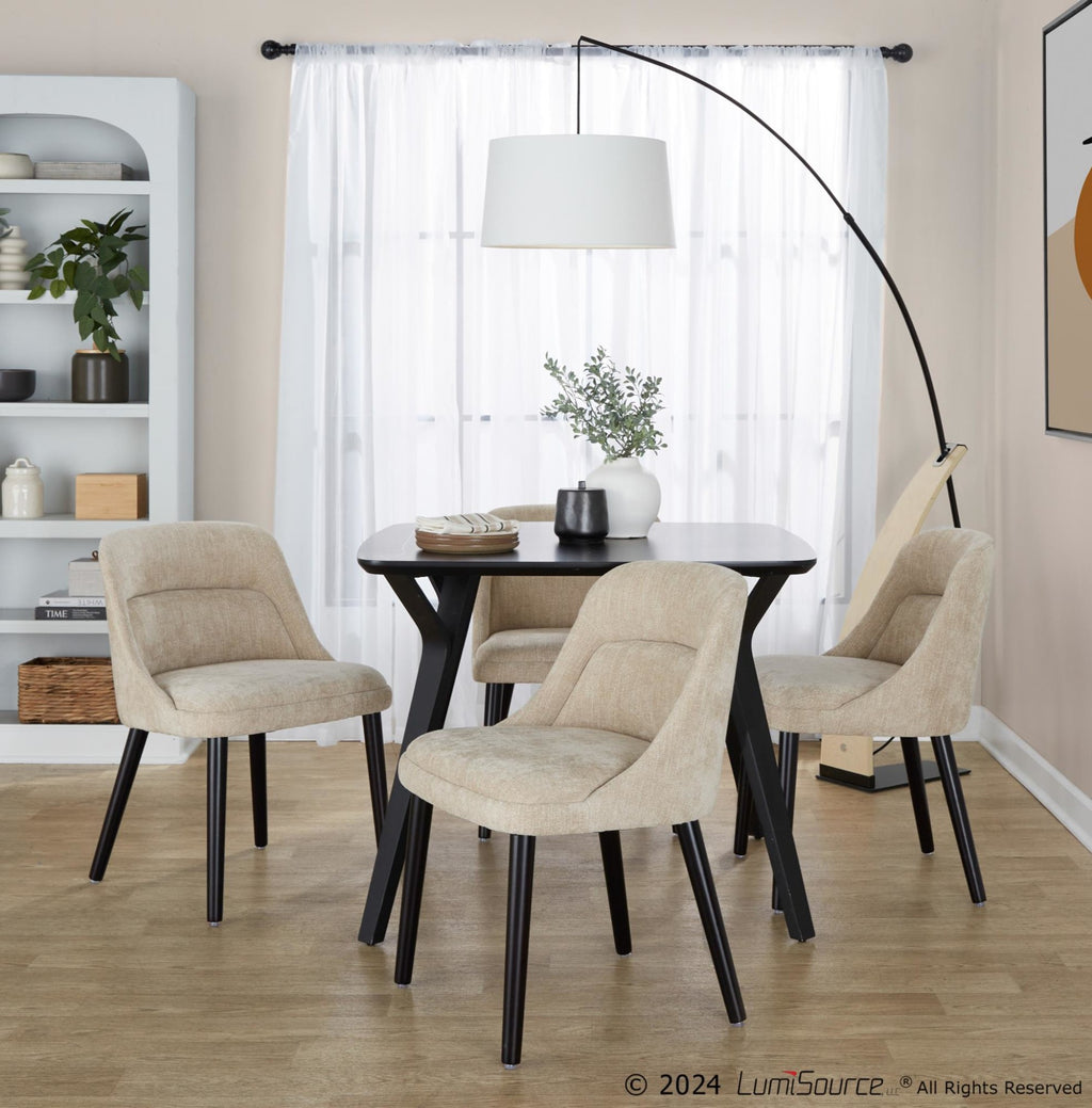 Rina Chair - Set of 2 - Black Wood, Light Brown Fabric