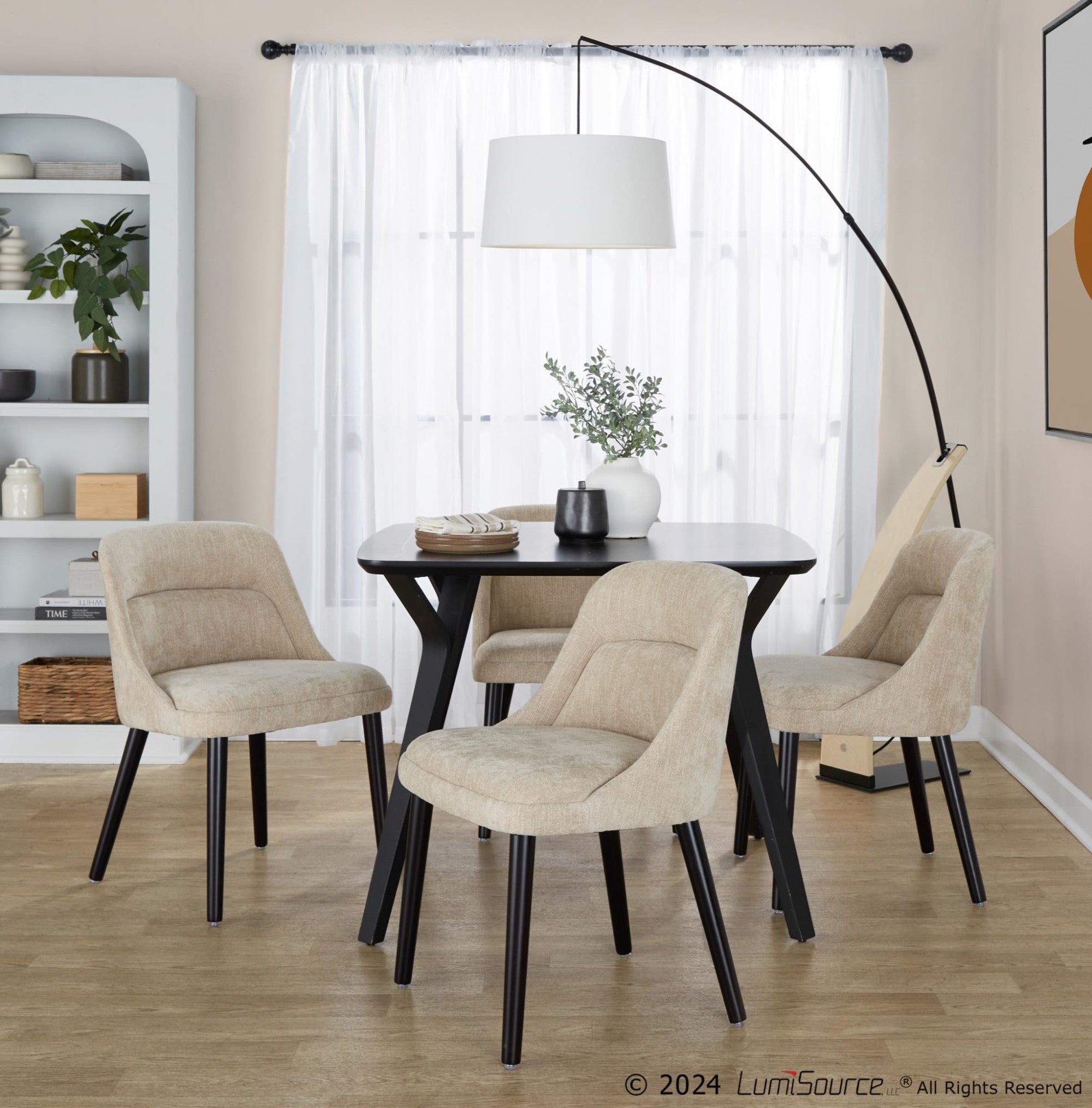 Rina Chair - Set of 2 - Black Wood, Light Brown Fabric
